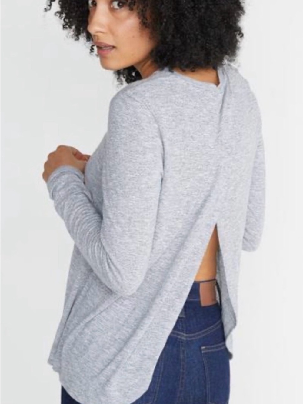 Marine Layer “Tinley Tulip” Light Gray Open-Back Long Sleeve Top